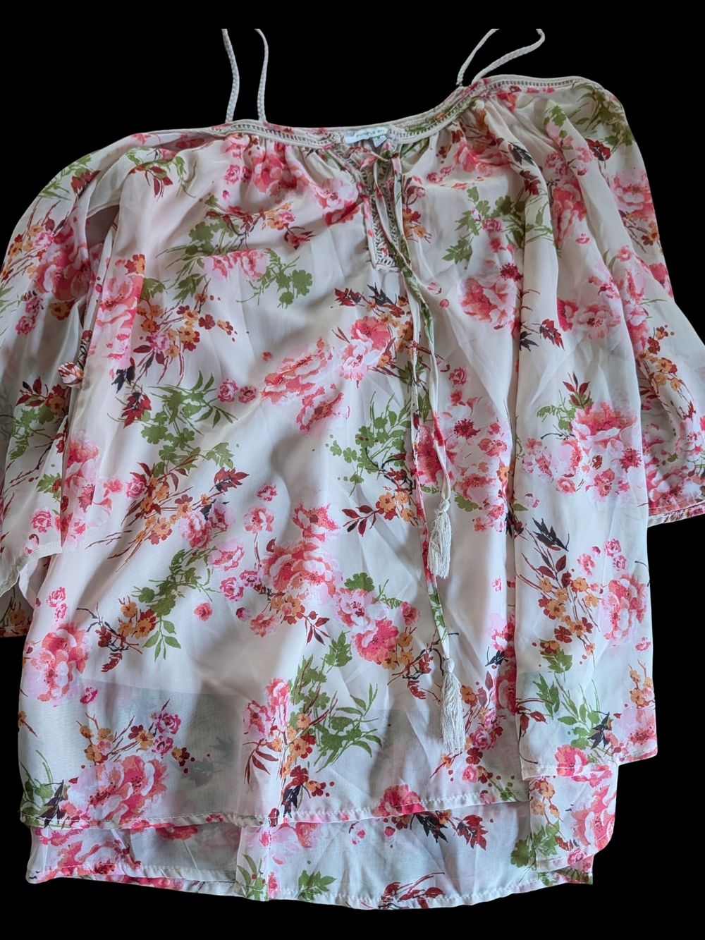 Purple Snow Pink Floral Off-Shoulder Tunic